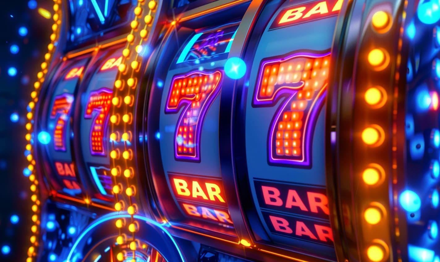Layar slot malam dengan aksen ungu neon